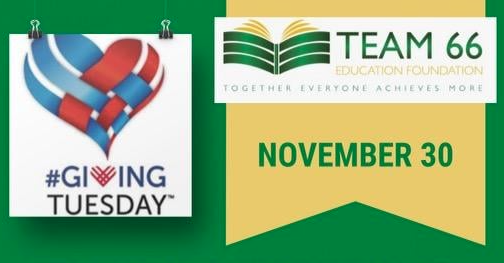 Heart and book that read #giving Tuesday November 30 TEAM 66 Education Foundation