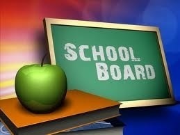 School board printed on chalkboard with apple and book