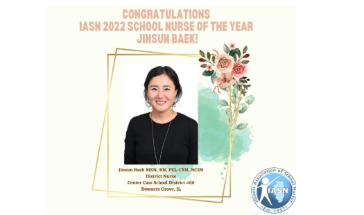 Congratulation IASN 2022 School Nurse of the year Jinsun Baek with photo