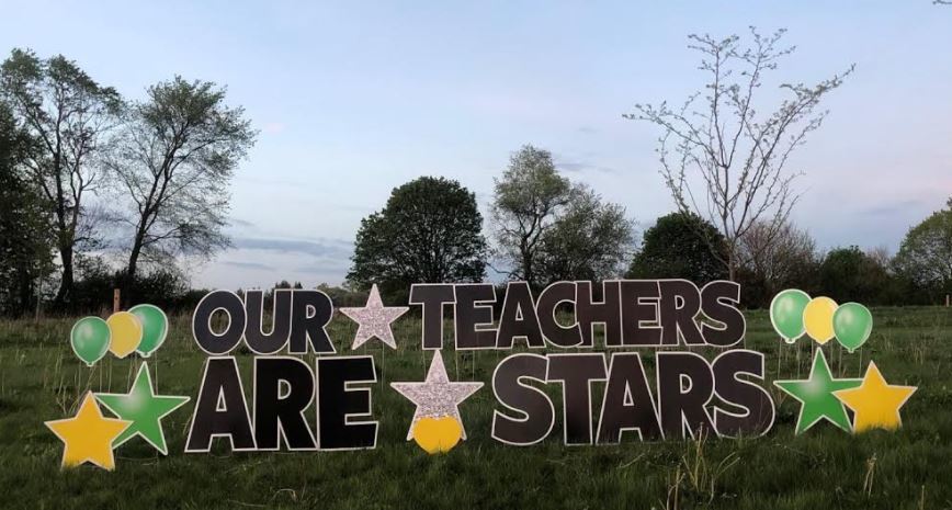 sign outside that reads Our Teachers are Stars