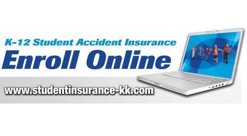 laptop with kids that reads K-12 Student Accident Insurance Enroll Online www.studentinsurance-kk.com