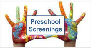 Kid's hands with paint on them holding sign that reads preschool screenings