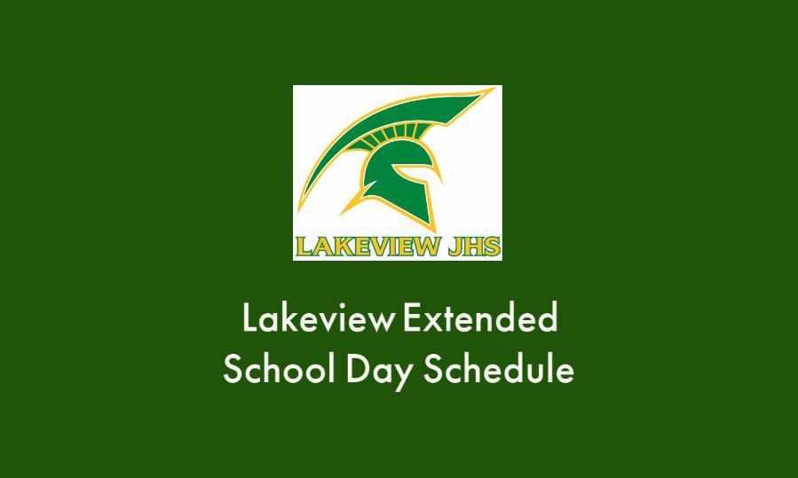 Lakeview JHS spartan logo reads Lakeview extended school day schedule