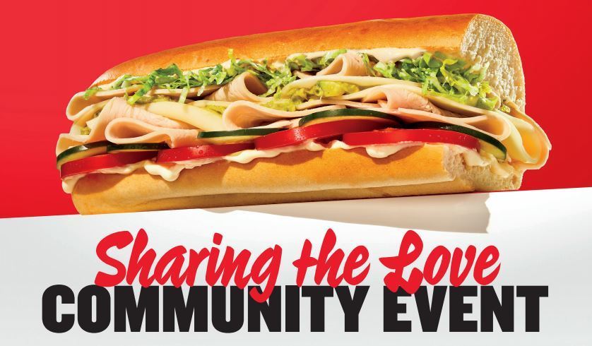 Sub sandwich that reads Sharing the Love Community Event