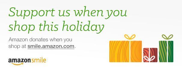 wrapped gifts that reads support us when you shop this holiday. Amazon donates when you shop at smile.amazon.com. Amazon smile logo