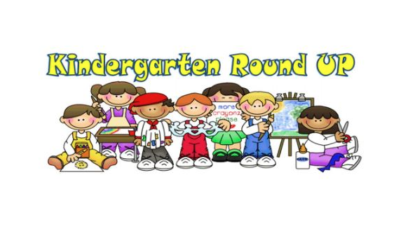 children doing crafts that reads Kindergarten Round Up