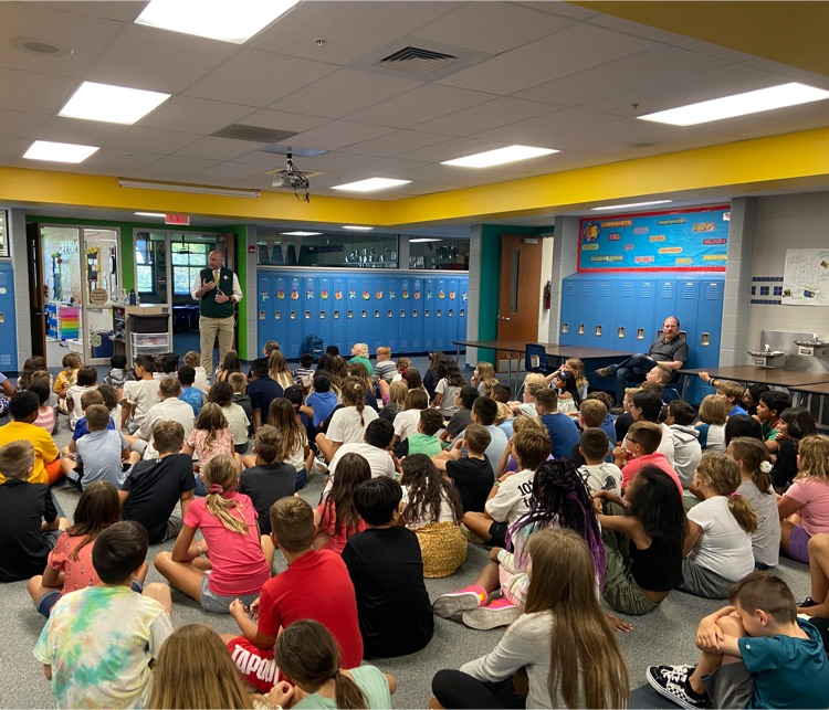 Fifth grade students came together to meet with Mr. Little 